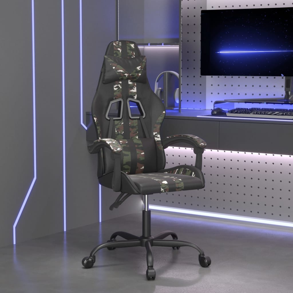 Vetonek Silla gaming giratoria cuero sintético negro y camuflaje