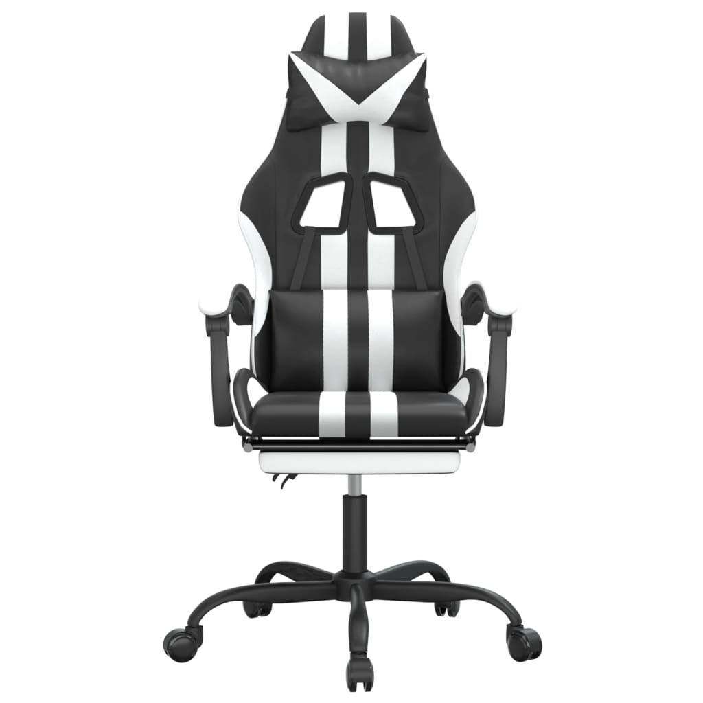 Silla gaming giratoria reposapiés cuero sintético negro blanco