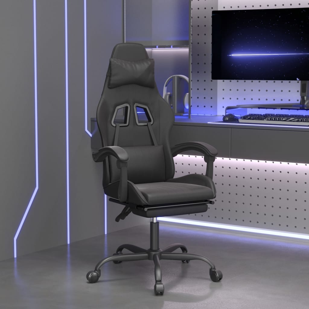 Vetonek Silla gaming giratoria y reposapiés cuero sintético negro