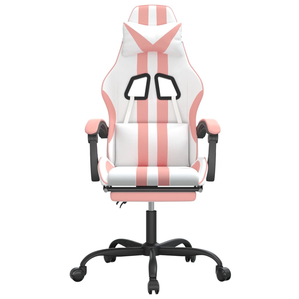 Silla gaming giratoria y reposapiés cuero sintético blanco rosa - Vetonek