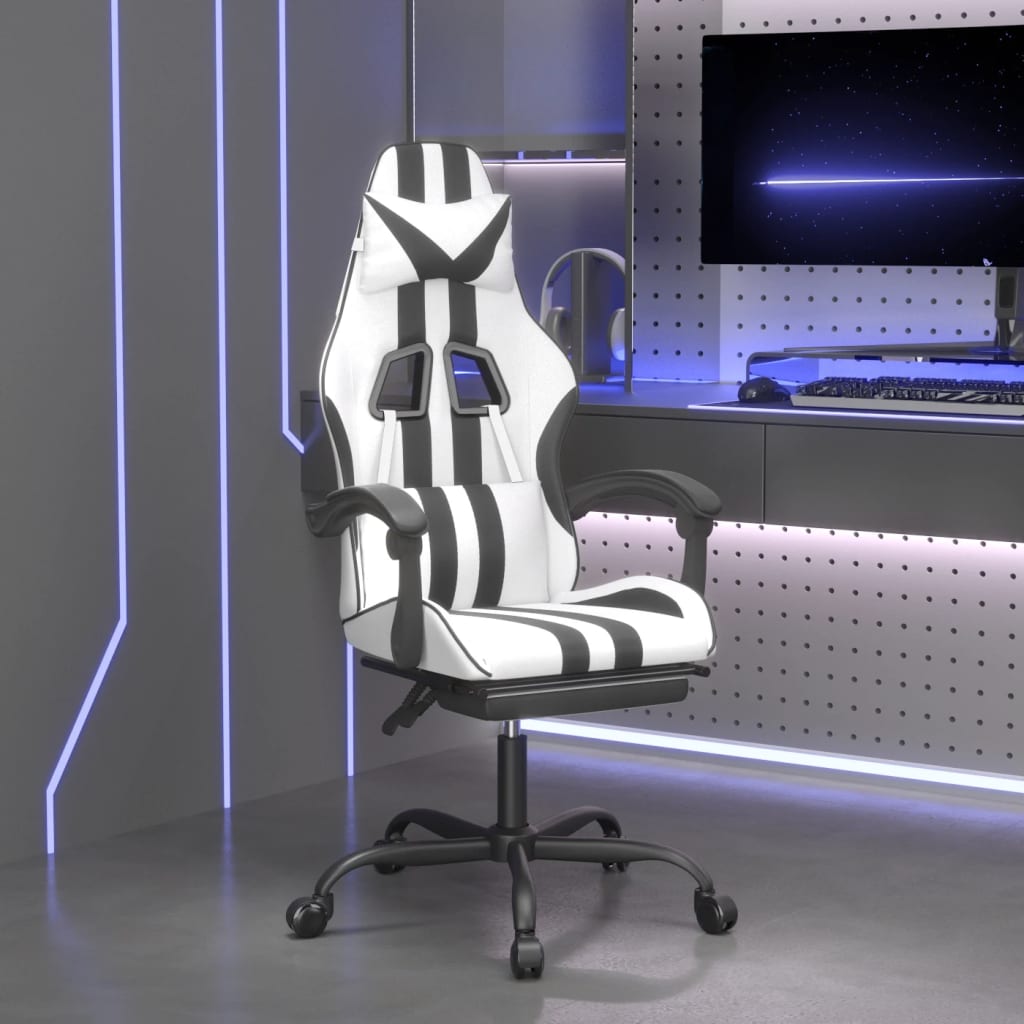 Vetonek Silla gaming giratoria reposapiés cuero sintético blanco negro