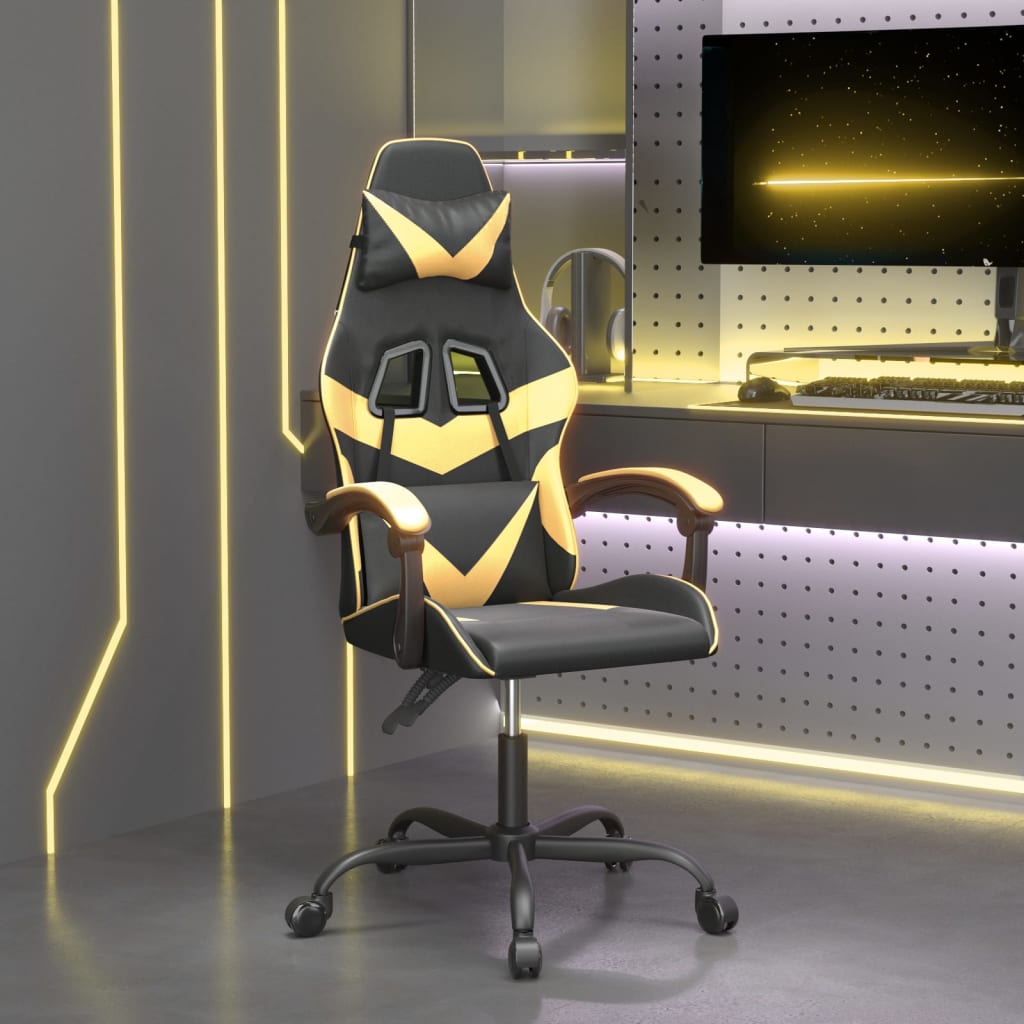 Vetonek Silla gaming giratoria cuero sintético negro y dorado