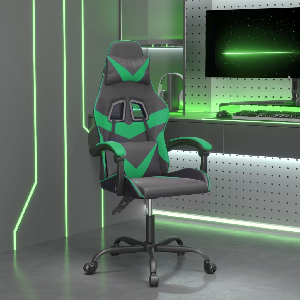 Vetonek Silla gaming giratoria cuero sintético negro y verde