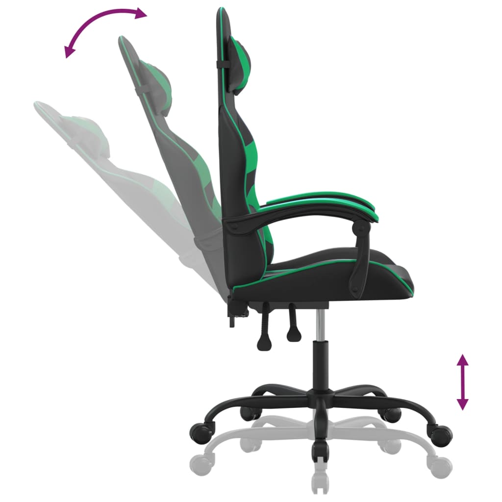 Silla gaming giratoria cuero sintético negro y verde vidaXL