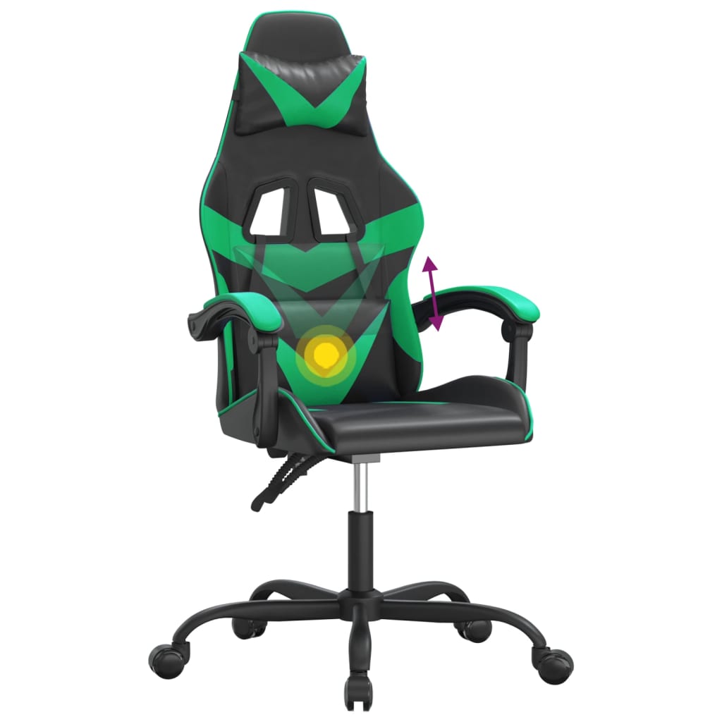 Silla gaming giratoria cuero sintético negro y verde vidaXL