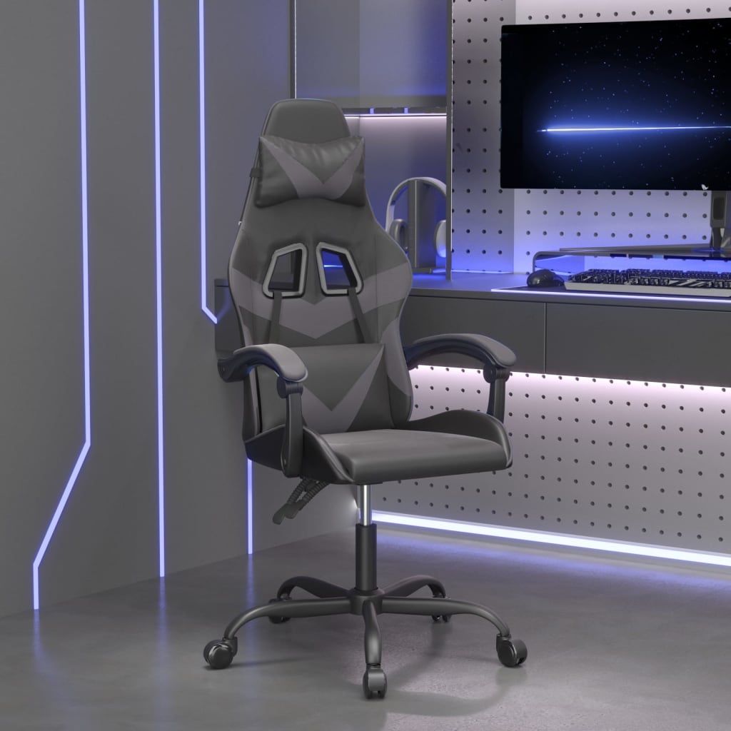 Vetonek Silla gaming giratoria cuero sintético negro y gris