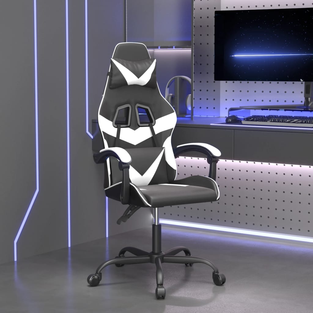 Vetonek Silla gaming giratoria cuero sintético negro y blanco