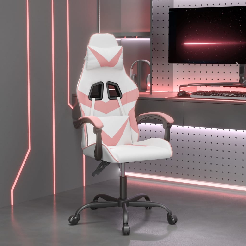 Vetonek Silla gaming giratoria cuero sintético blanco y rosa