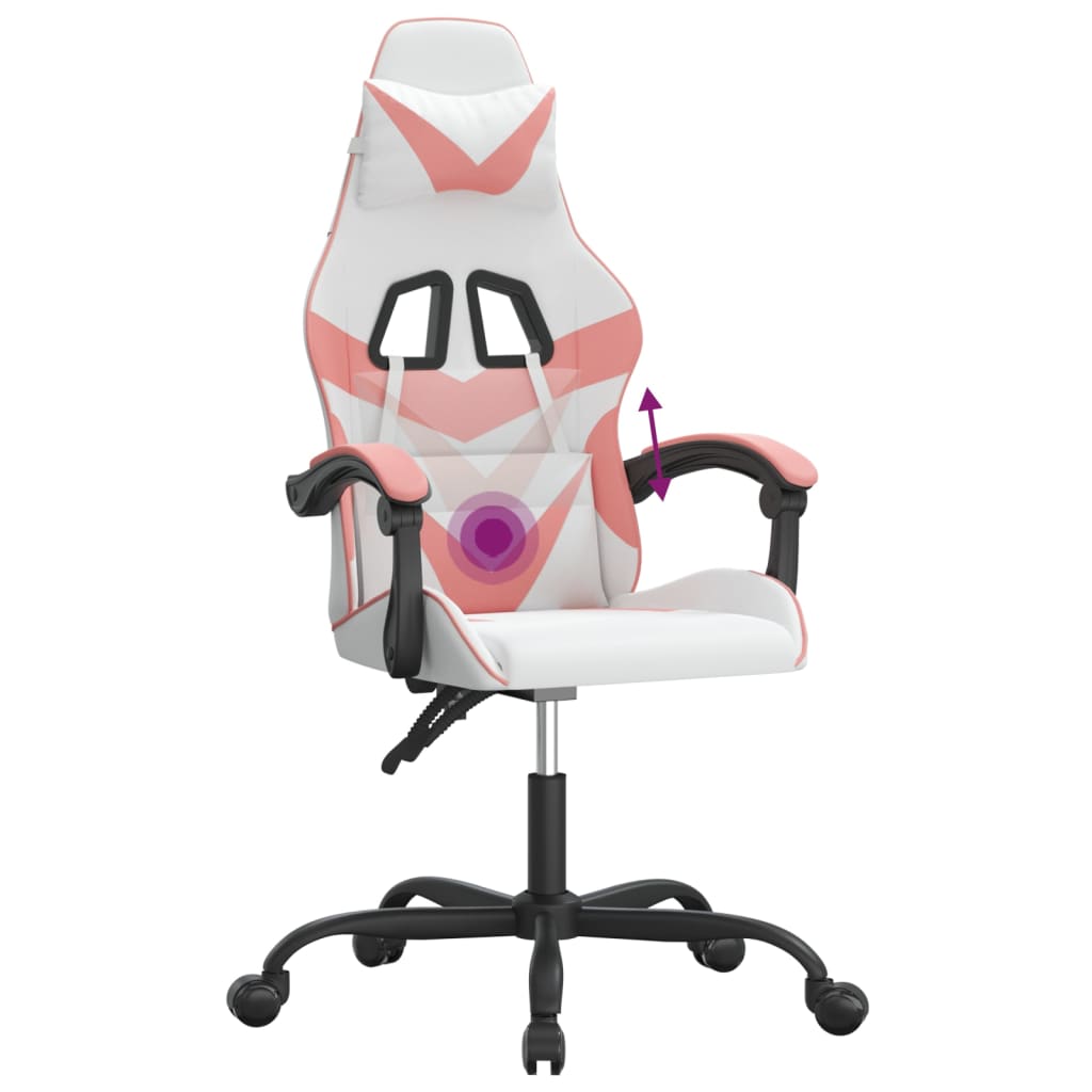 Silla gaming giratoria cuero sintético blanco y rosa vidaXL