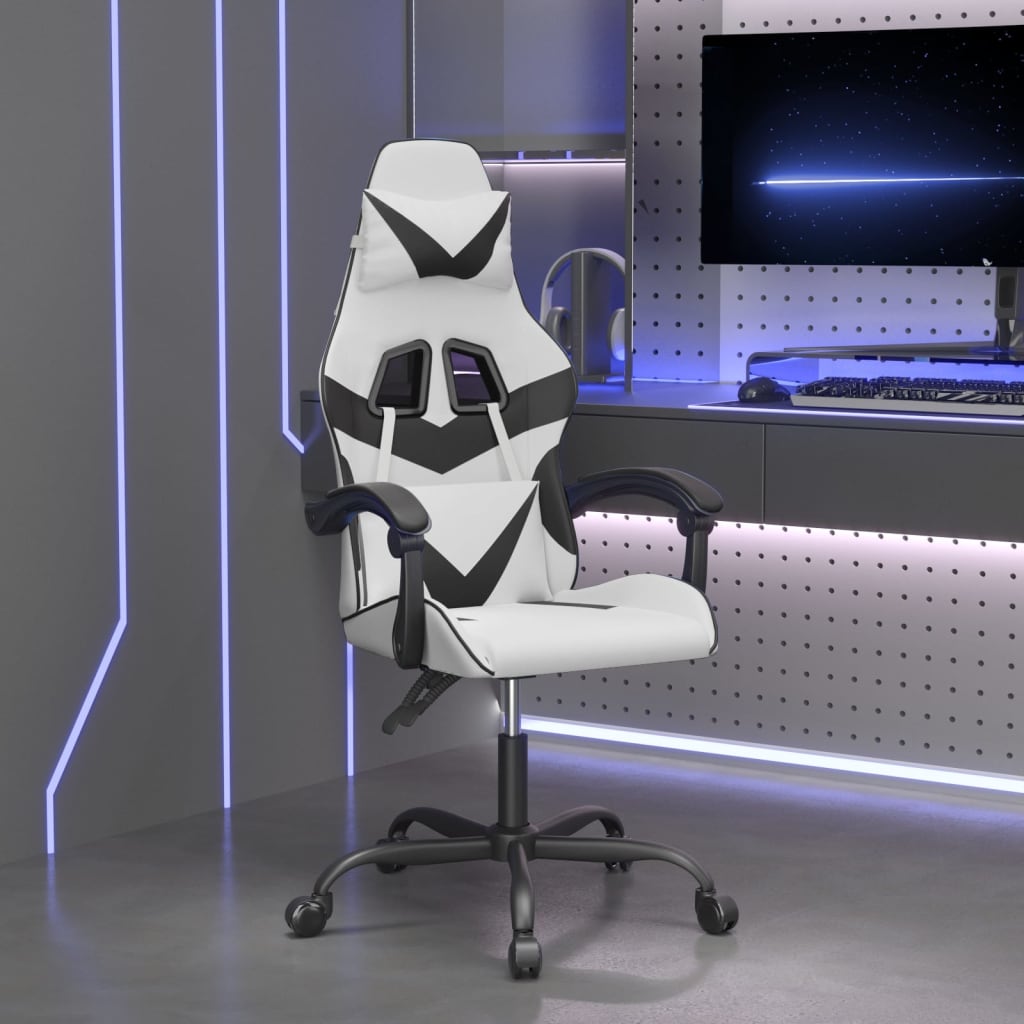 Vetonek Silla gaming giratoria cuero sintético blanco y negro