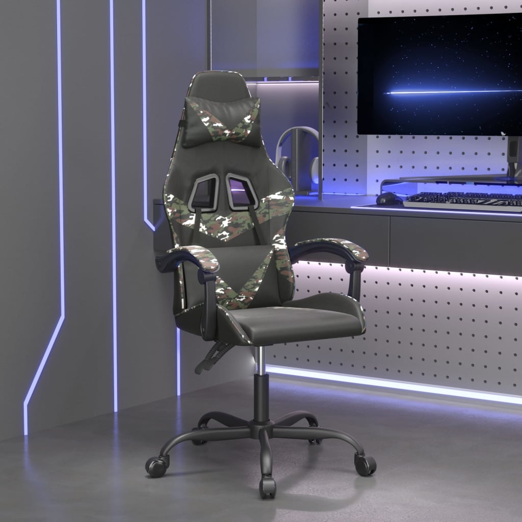 Vetonek Silla gaming giratoria cuero sintético negro y camuflaje