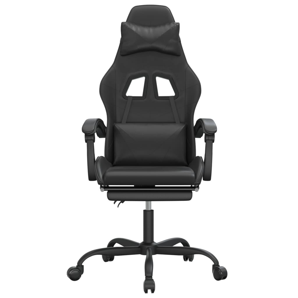 Silla gaming giratoria y reposapiés cuero sintético negro