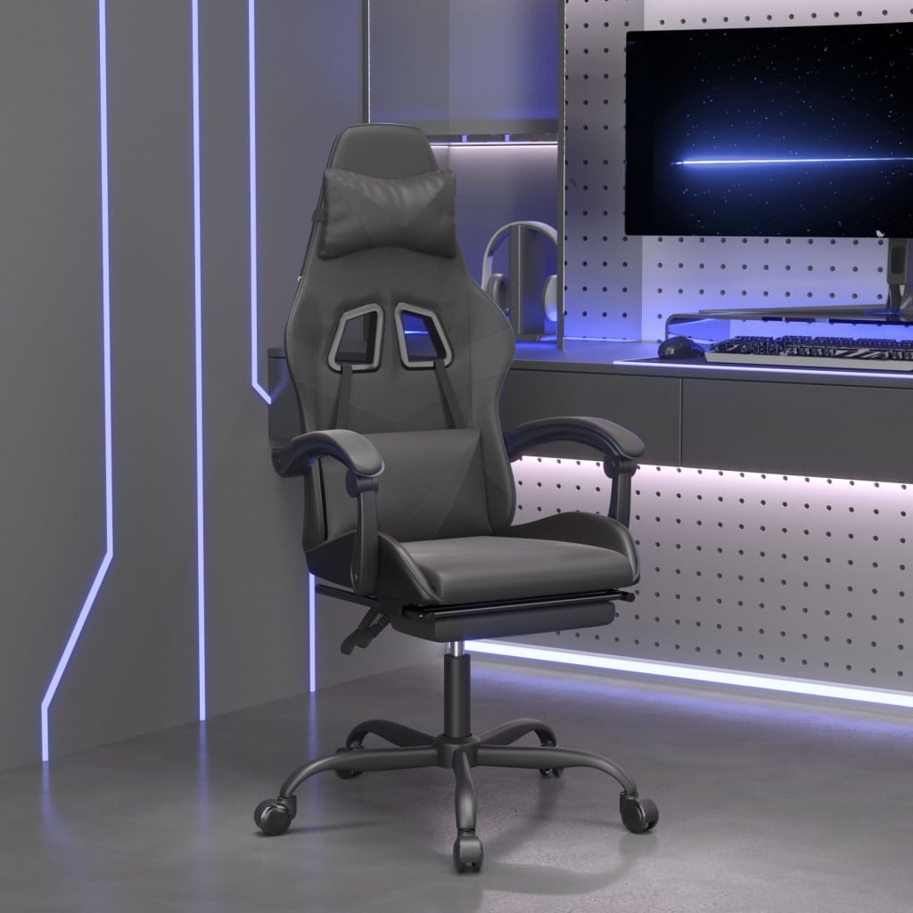 Vetonek Silla gaming giratoria y reposapiés cuero sintético negro