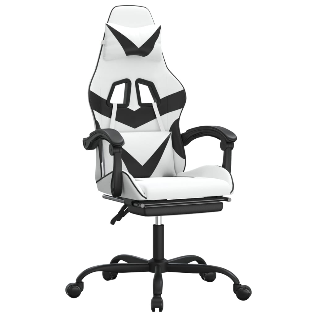 Silla gaming giratoria reposapiés cuero sintético blanco negro vidaXL