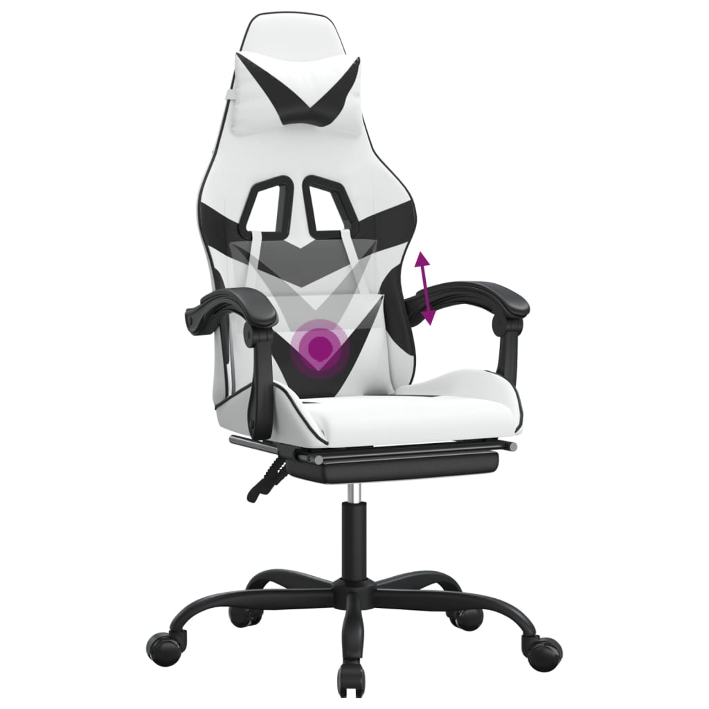 Silla gaming giratoria reposapiés cuero sintético blanco negro vidaXL