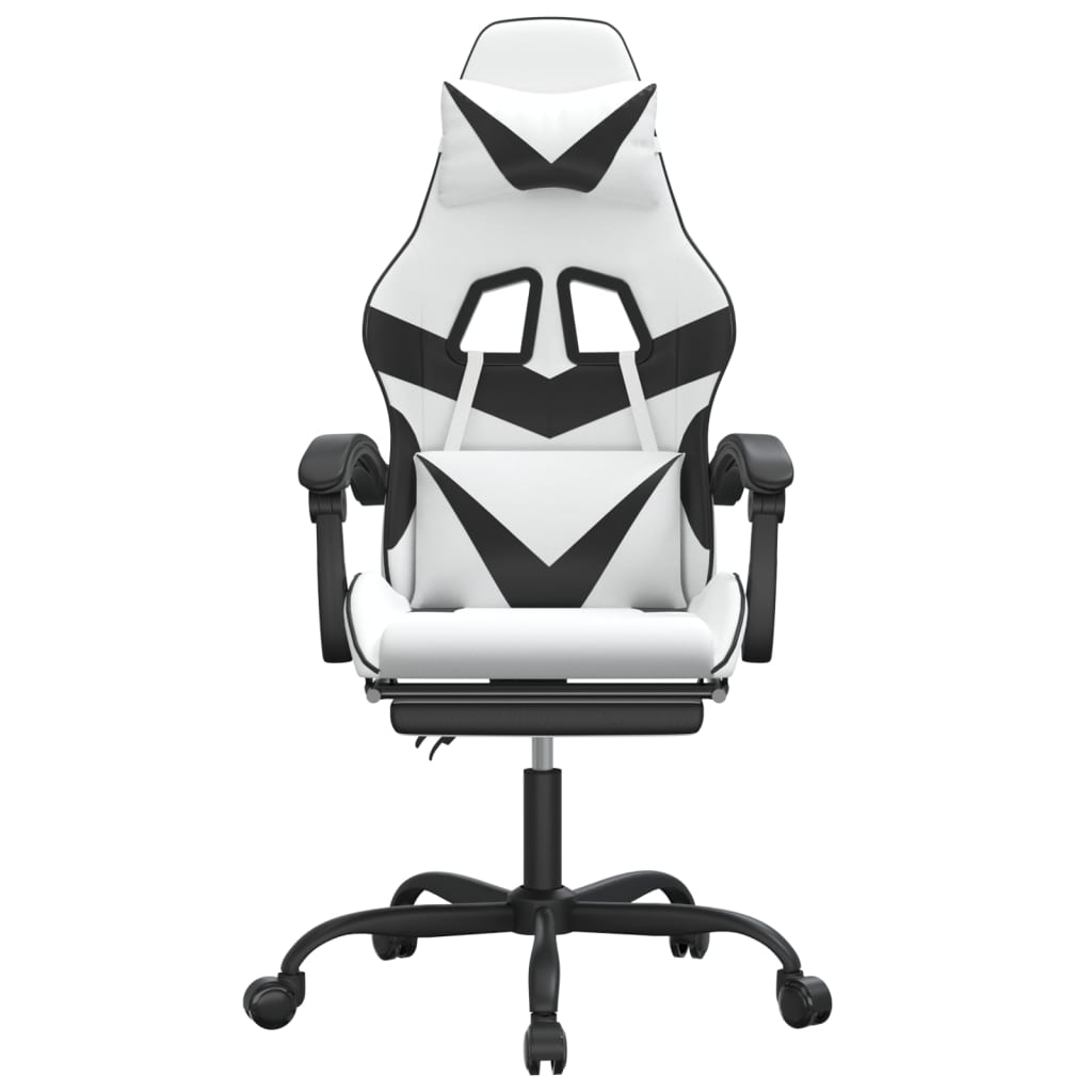 Silla gaming giratoria reposapiés cuero sintético blanco negro vidaXL