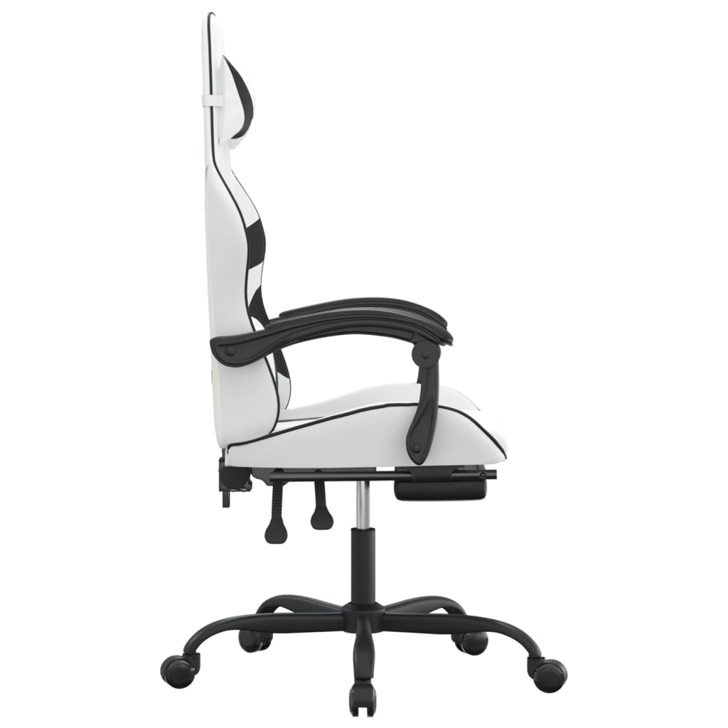 Silla gaming giratoria reposapiés cuero sintético blanco negro vidaXL