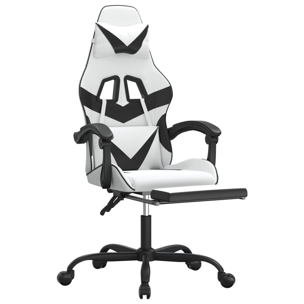 Silla gaming giratoria reposapiés cuero sintético blanco negro vidaXL