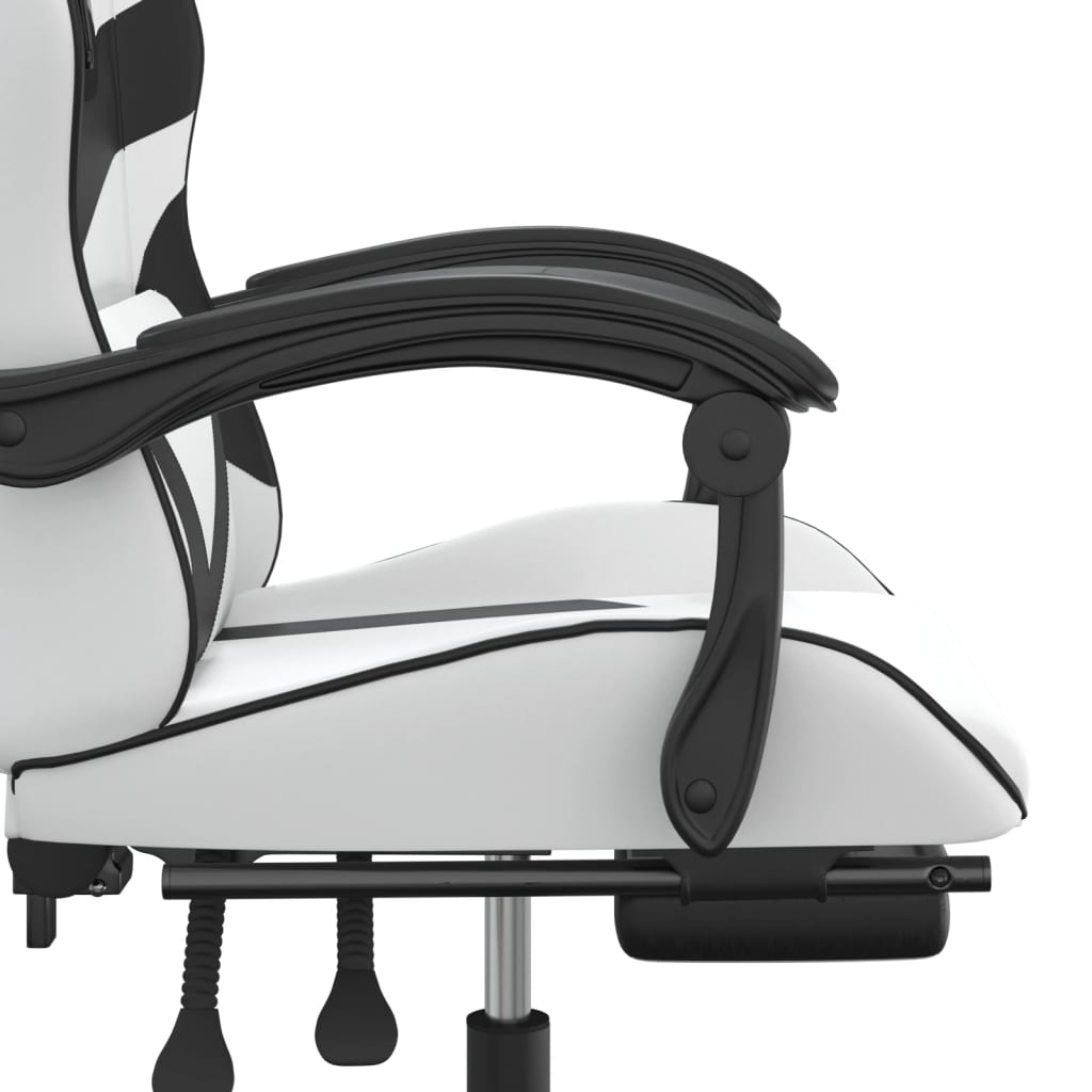 Silla gaming giratoria reposapiés cuero sintético blanco negro vidaXL