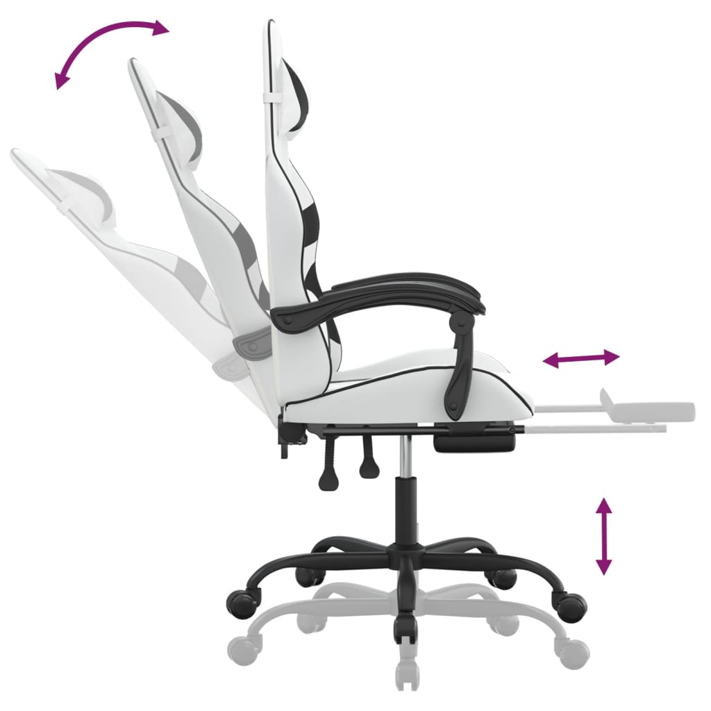 Silla gaming giratoria reposapiés cuero sintético blanco negro vidaXL