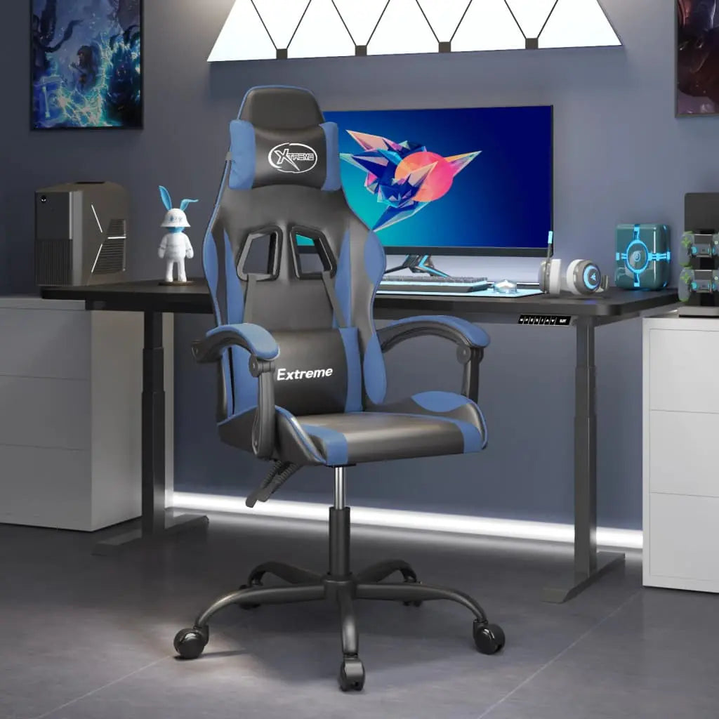 Vetonek Silla gaming giratoria cuero sintético negro y azul