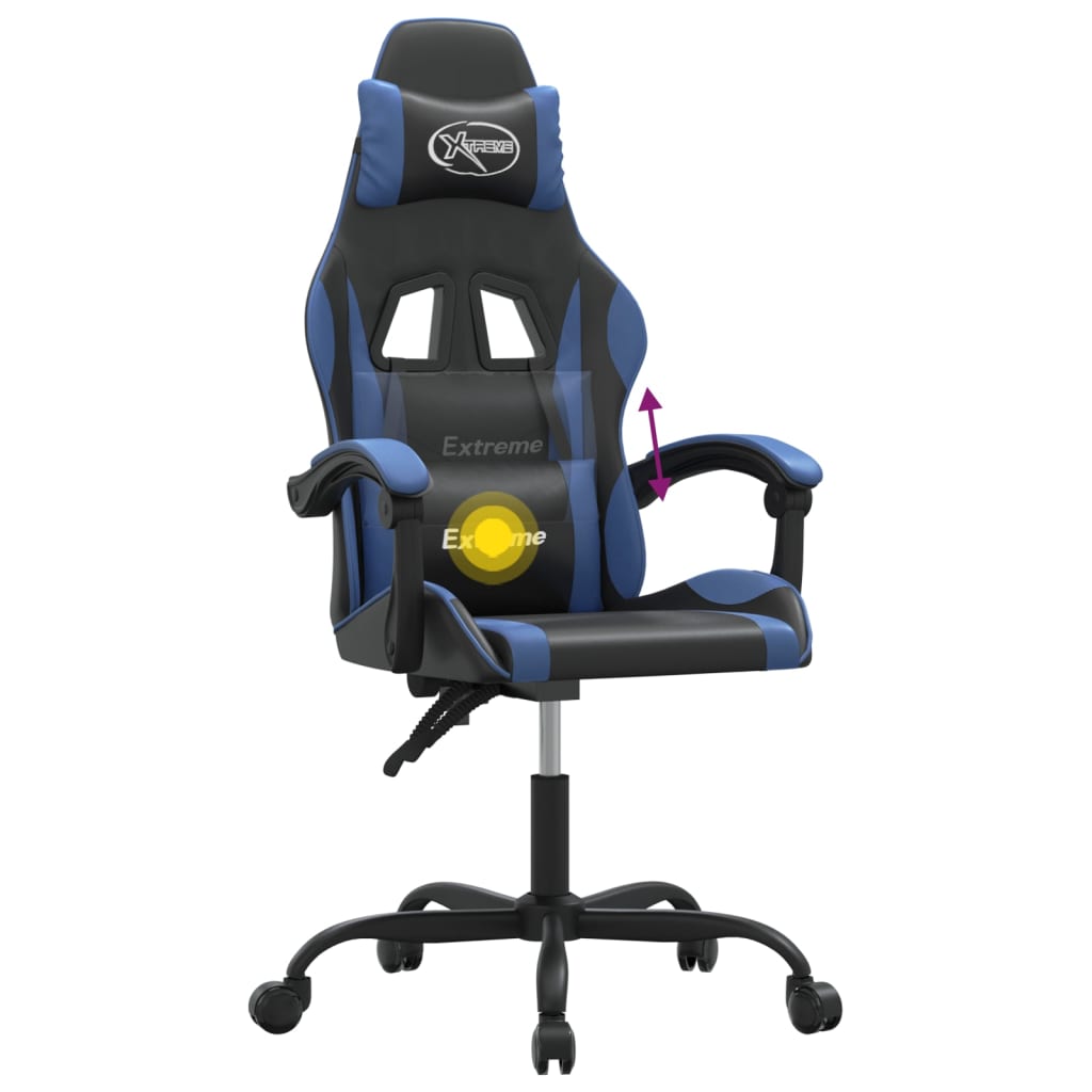 Silla gaming giratoria cuero sintético negro y azul vidaXL