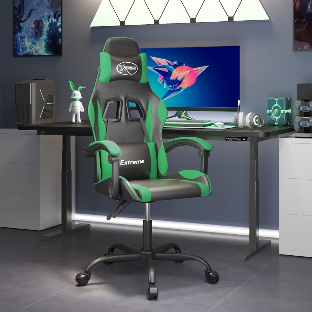 Vetonek Silla gaming giratoria cuero sintético negro y verde