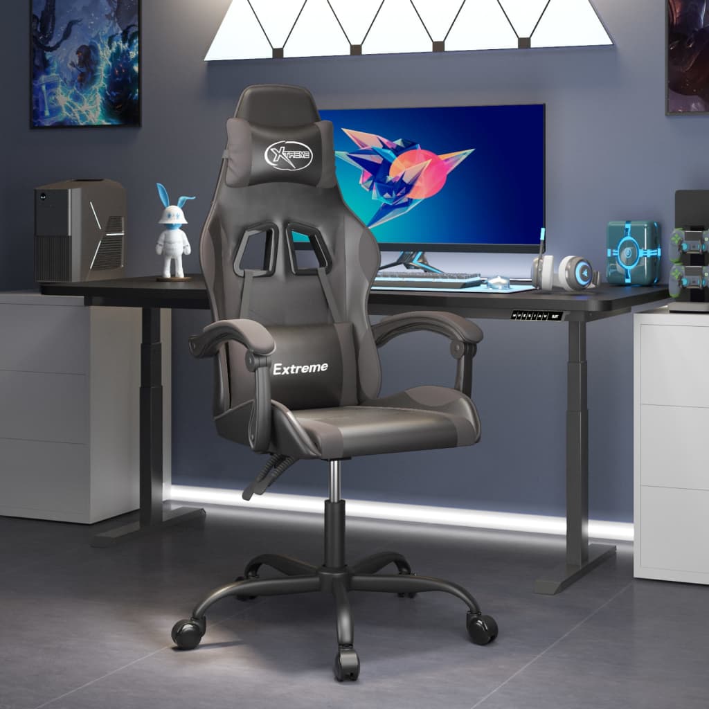 Vetonek Silla gaming giratoria cuero sintético negro y gris