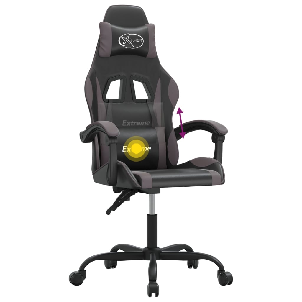 Silla gaming giratoria cuero sintético negro y gris vidaXL