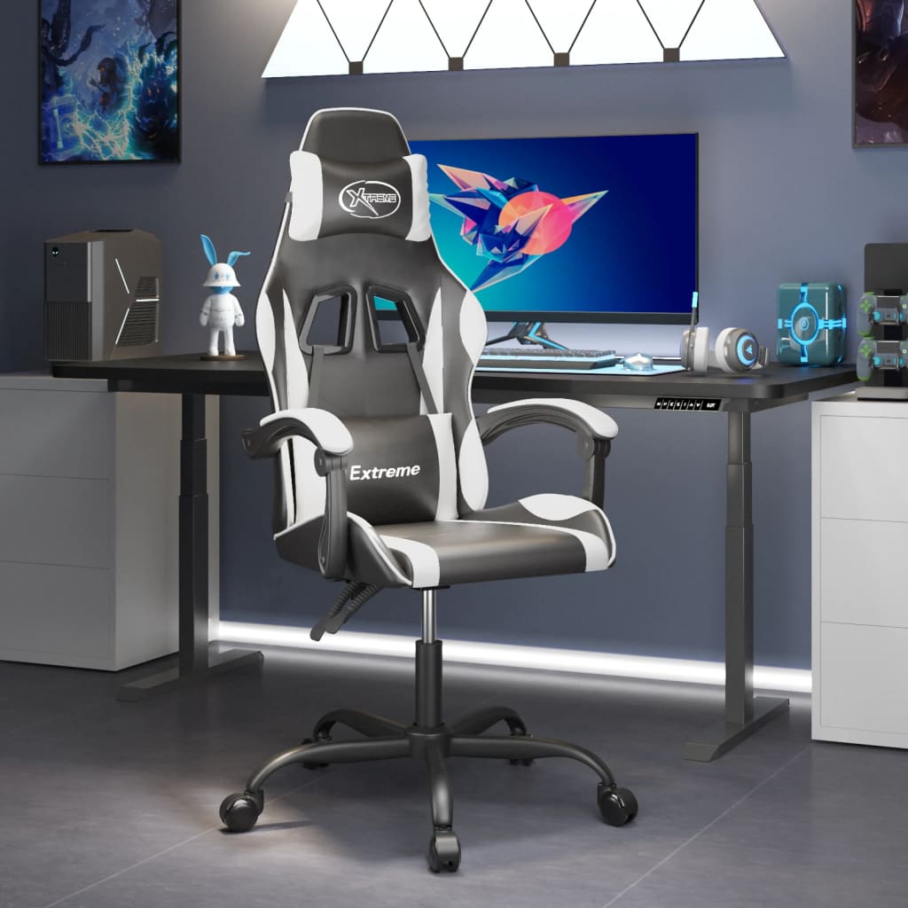 Vetonek Silla gaming giratoria cuero sintético negro y blanco