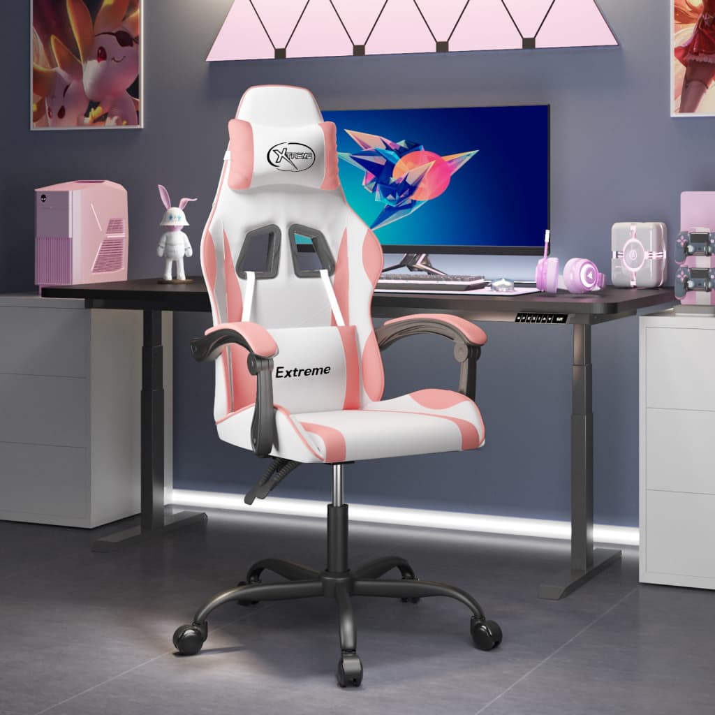 Vetonek Silla gaming giratoria cuero sintético blanco y rosa