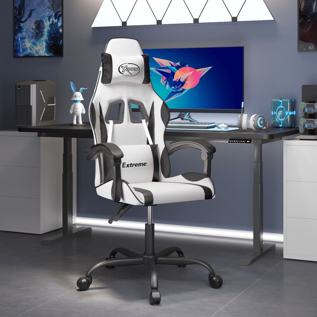 Vetonek Silla gaming giratoria cuero sintético blanco y negro