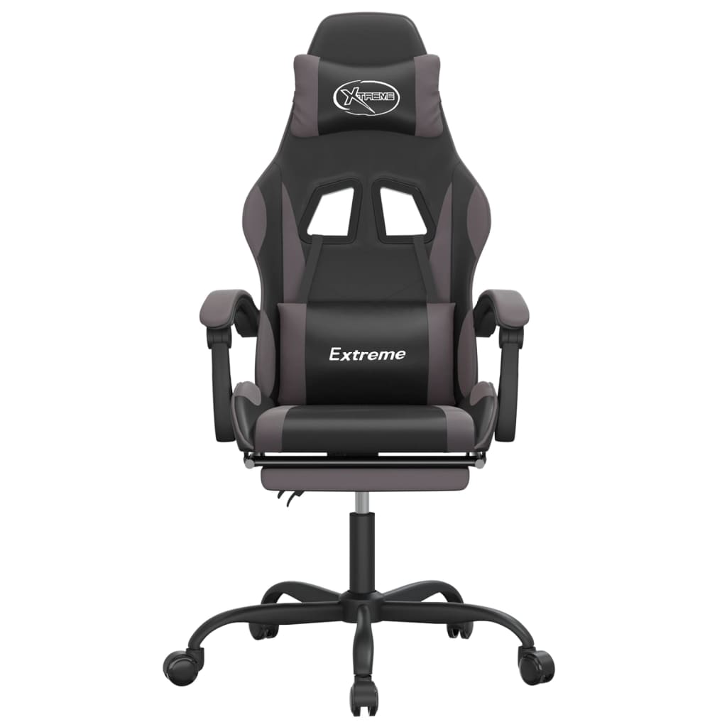 Rotating gaming chair and black synthetic leather gray leather