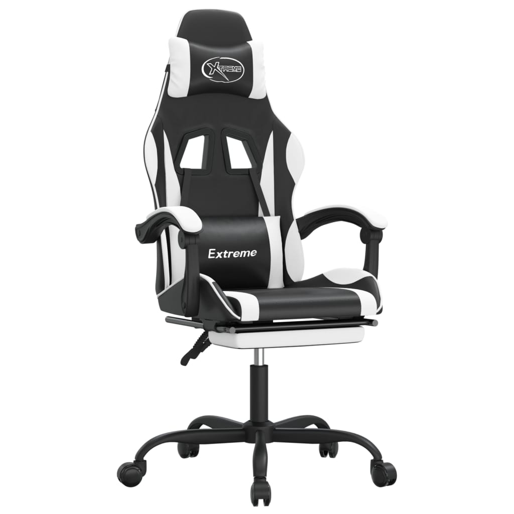 Silla gaming giratoria reposapiés cuero sintético negro blanco vidaXL