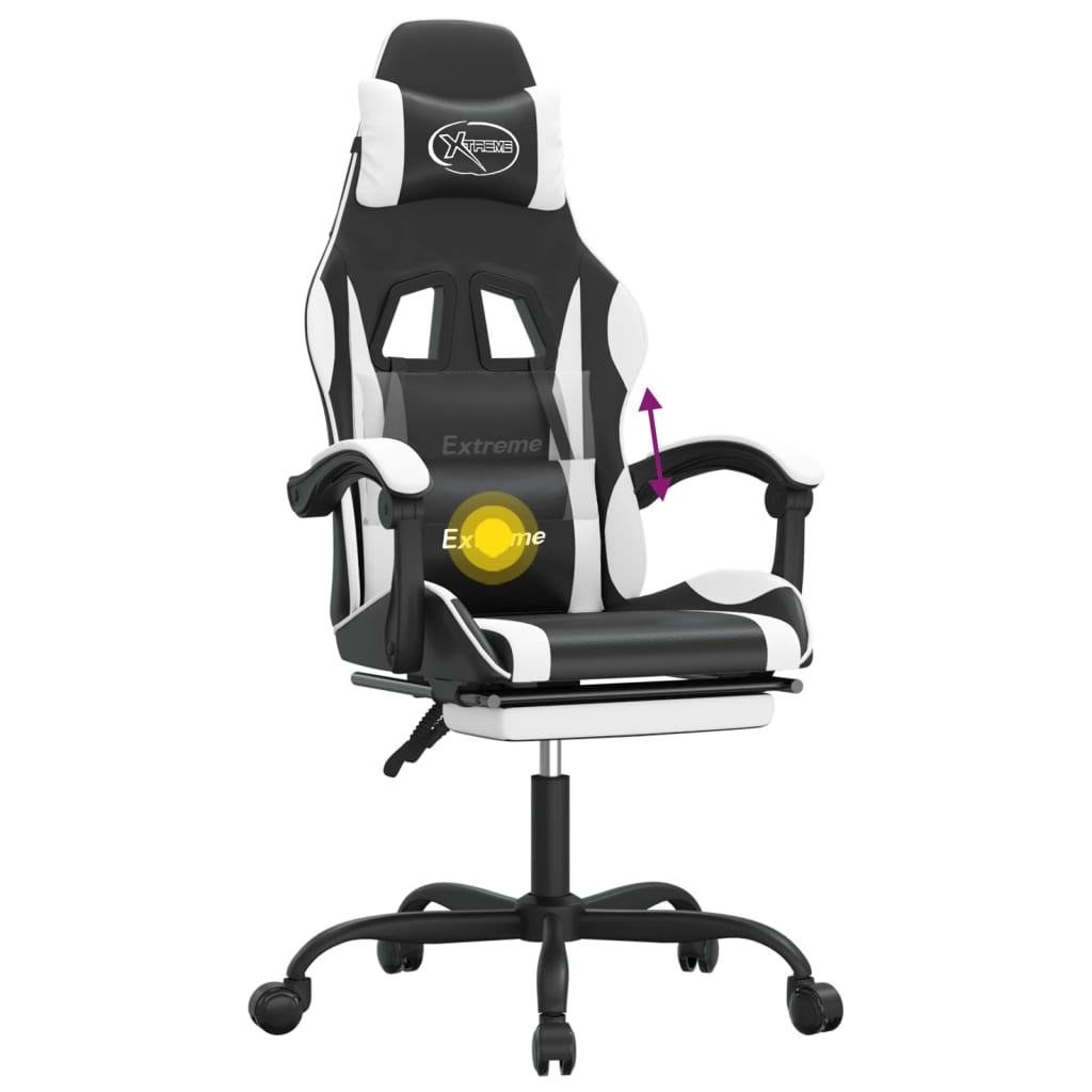 Silla gaming giratoria reposapiés cuero sintético negro blanco vidaXL