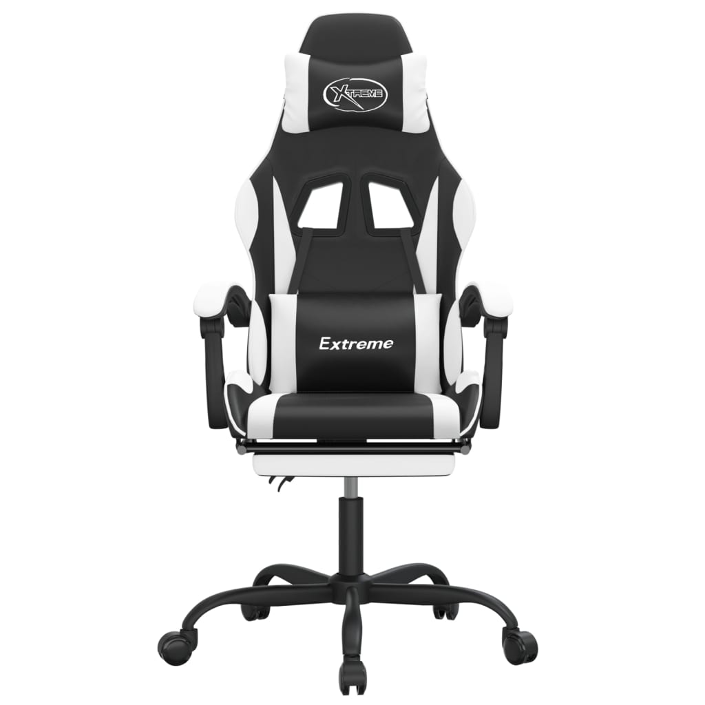 Silla gaming giratoria reposapiés cuero sintético negro blanco - Vetonek