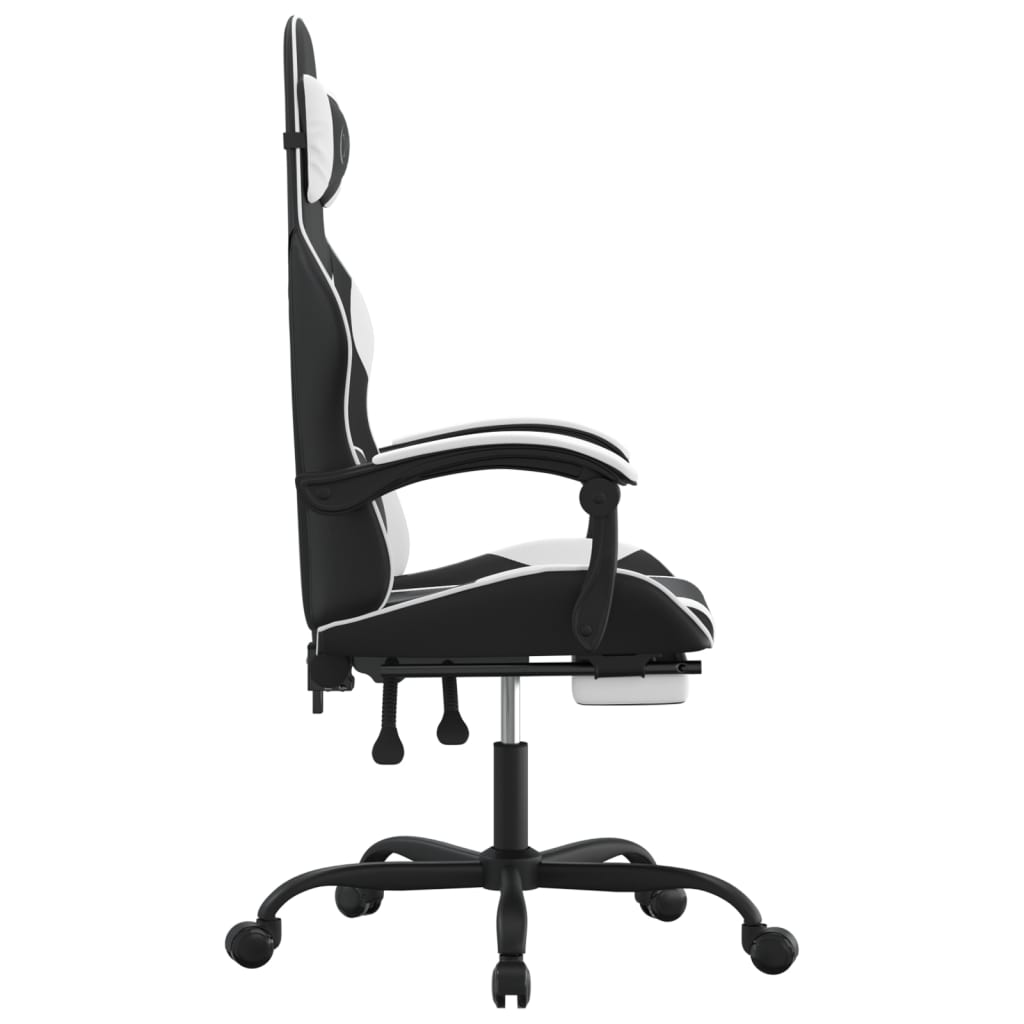 Silla gaming giratoria reposapiés cuero sintético negro blanco vidaXL