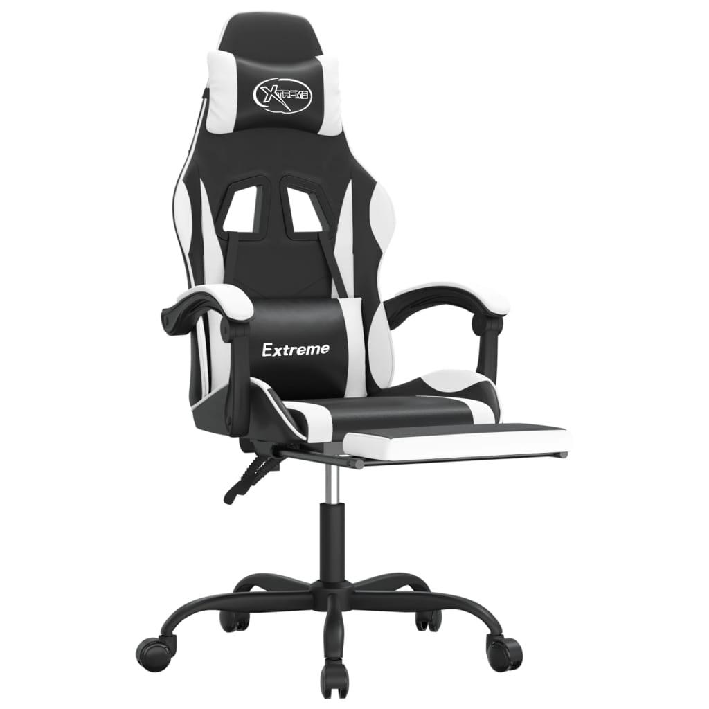 Silla gaming giratoria reposapiés cuero sintético negro blanco vidaXL