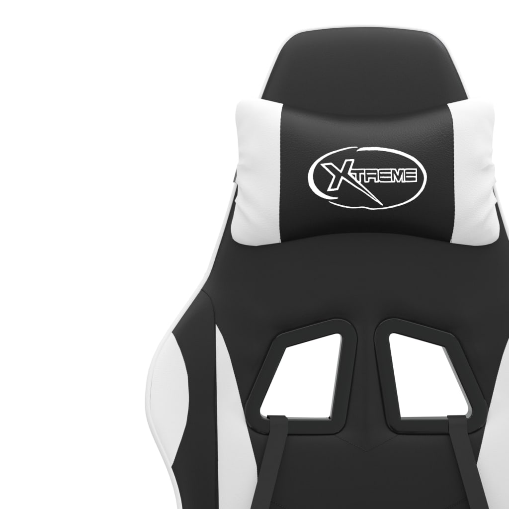 Silla gaming giratoria reposapiés cuero sintético negro blanco vidaXL