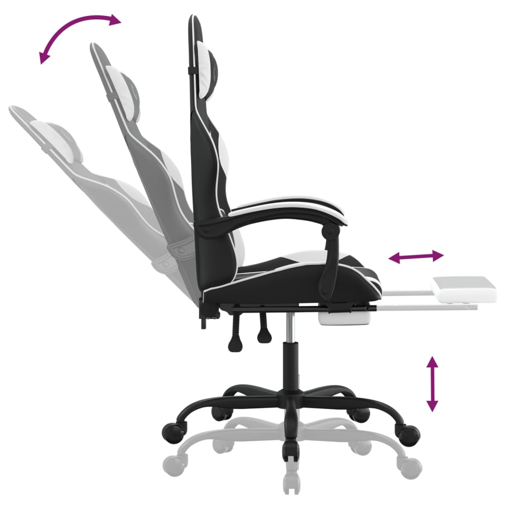 Silla gaming giratoria reposapiés cuero sintético negro blanco - Vetonek