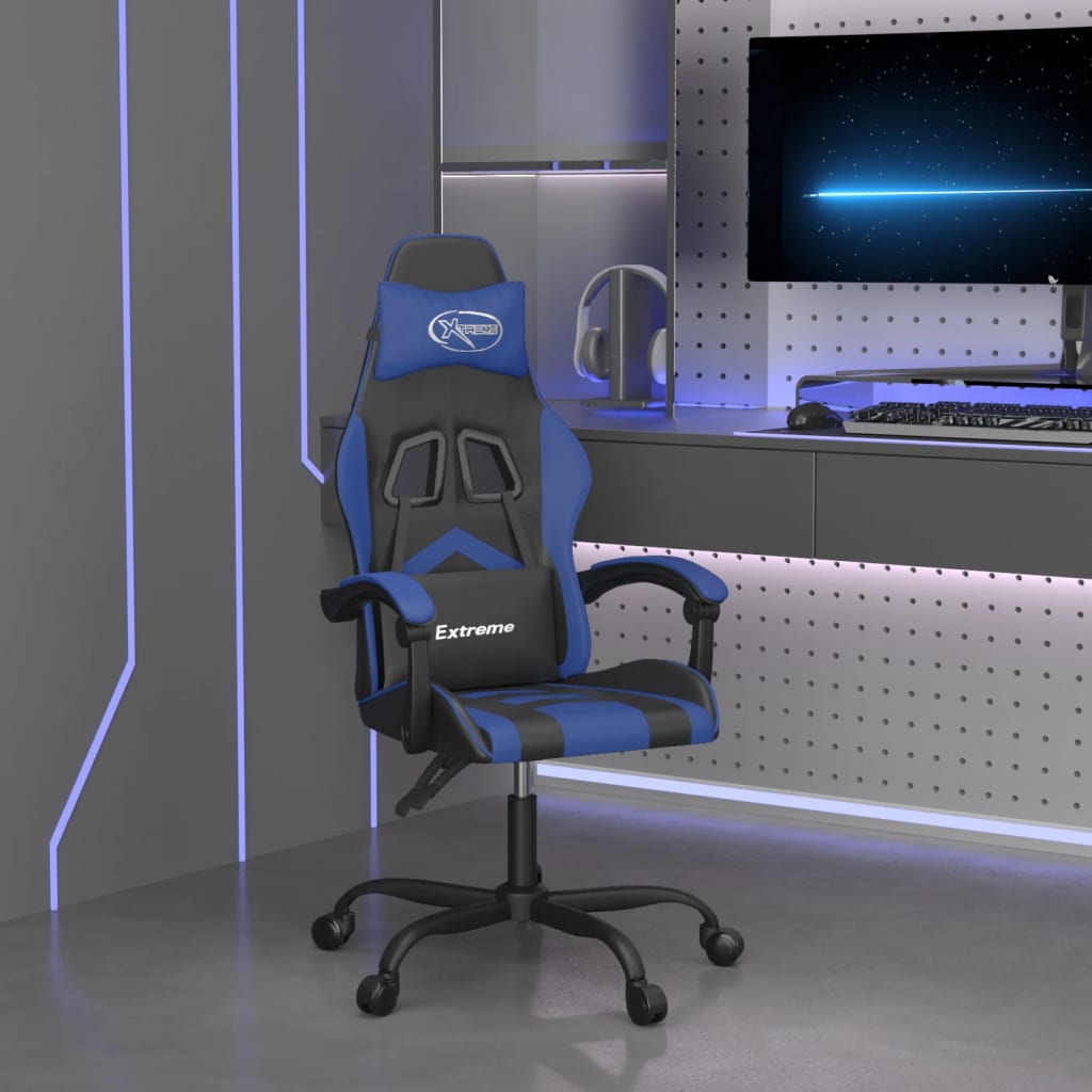 Vetonek Silla gaming giratoria cuero sintético negro y azul