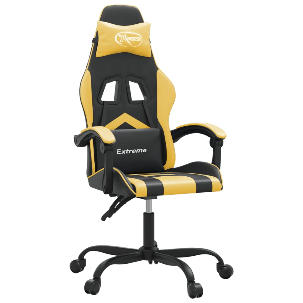 Silla gaming giratoria cuero sintético negro y dorado - Vetonek