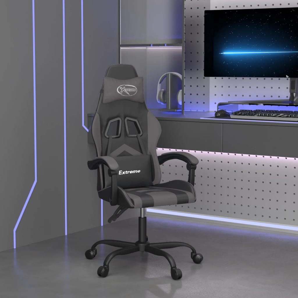 Vetonek Silla gaming giratoria cuero sintético negro y gris