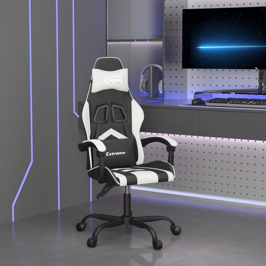 Vetonek Silla gaming giratoria cuero sintético negro y blanco