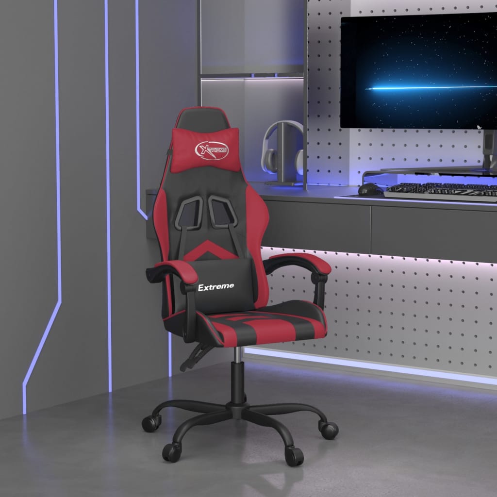 Vetonek Silla gaming giratoria cuero sintético negro y rojo vino tinto