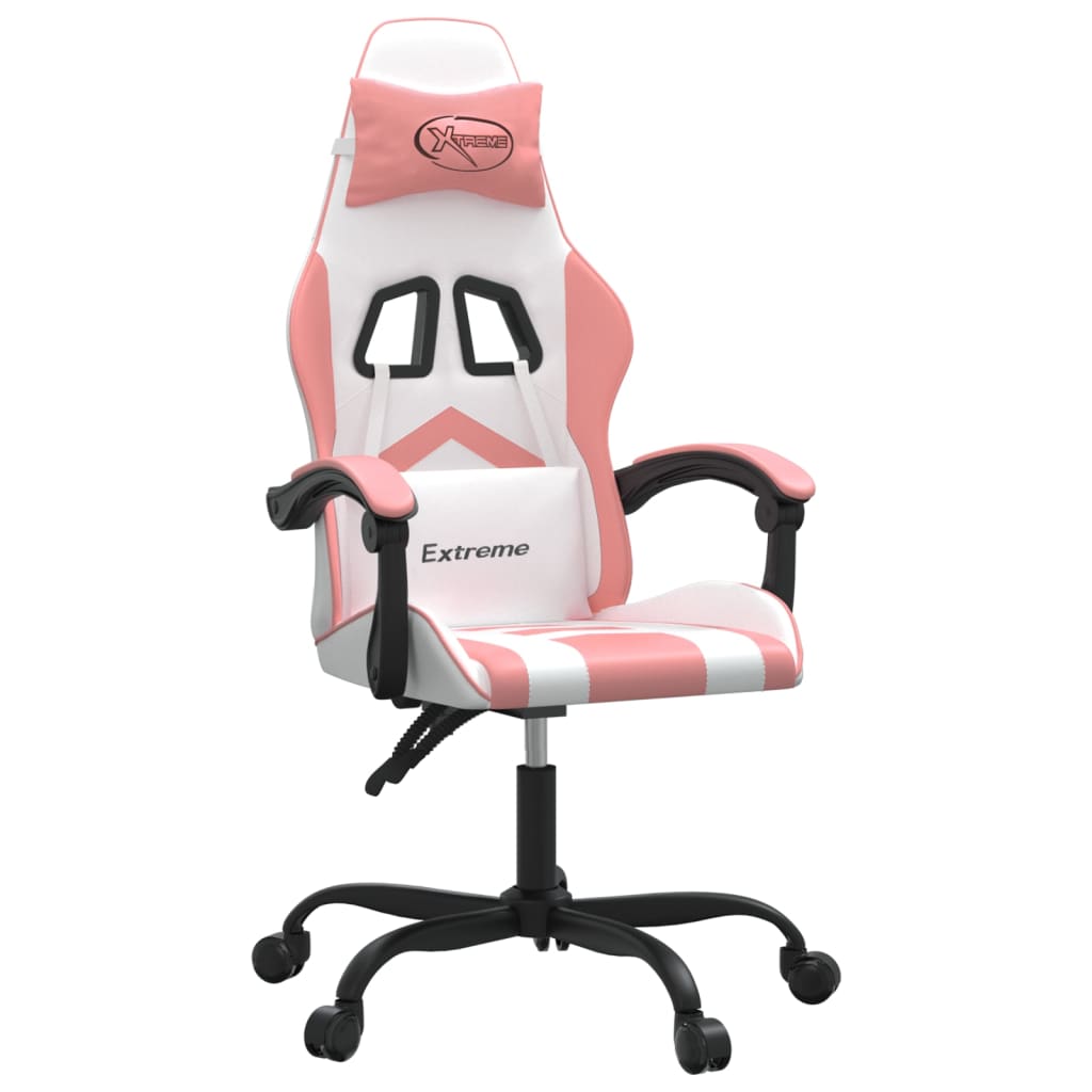 Silla gaming giratoria cuero sintético blanco y rosa vidaXL