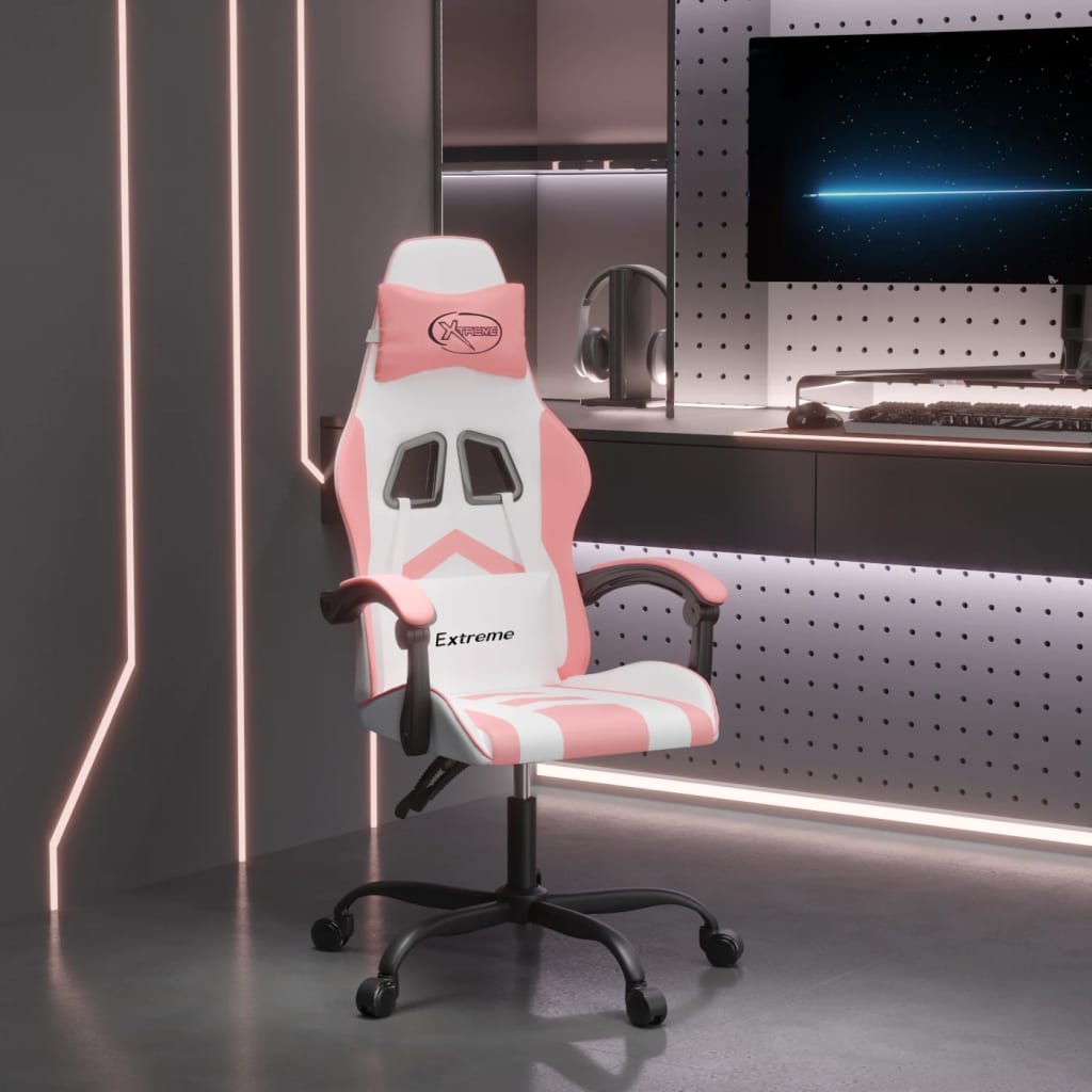 Vetonek Silla gaming giratoria cuero sintético blanco y rosa