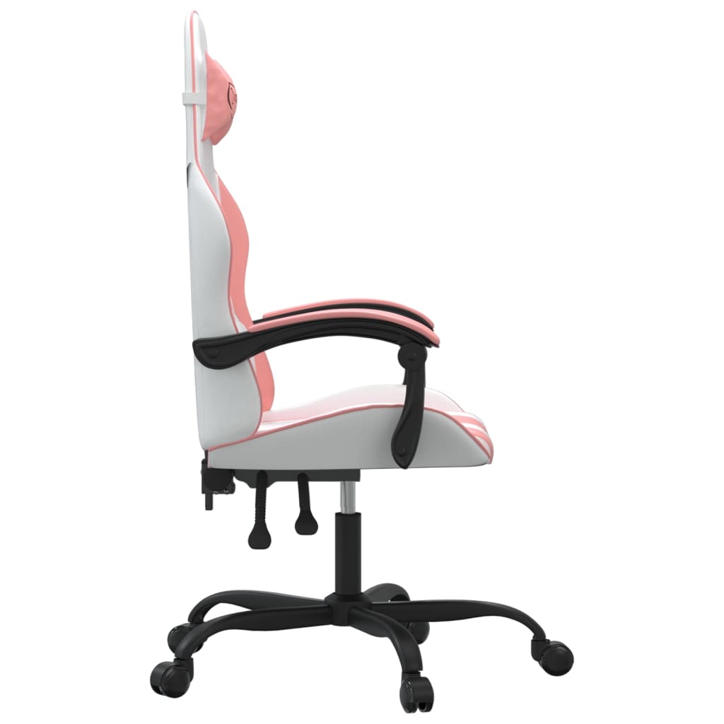 Silla gaming giratoria cuero sintético blanco y rosa vidaXL