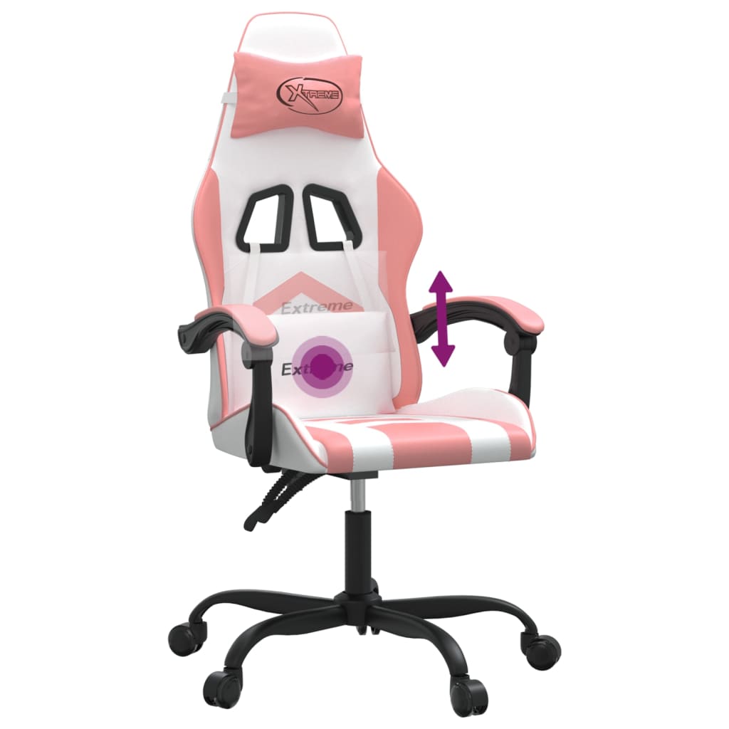 Silla gaming giratoria cuero sintético blanco y rosa vidaXL