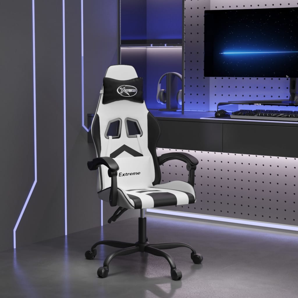 Vetonek Silla gaming giratoria cuero sintético blanco y negro